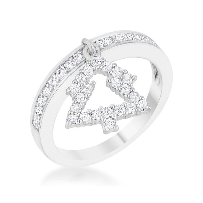 Christmas Tree 0.3ct CZ Rhodium Simple Holiday Charm Band Ring, <b>Size 5</b>