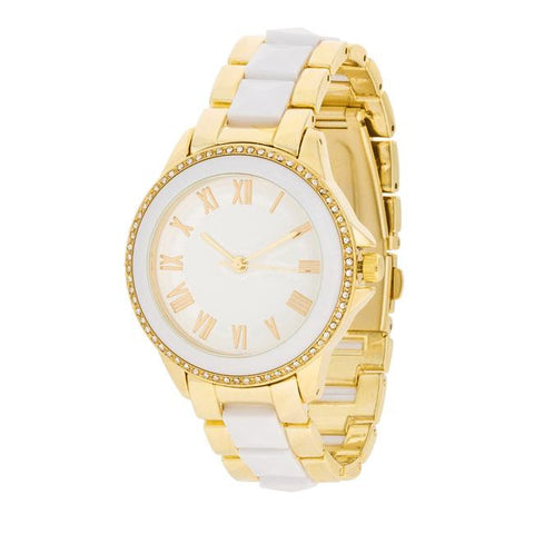 White And Gold Metal Crystal Watch