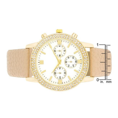 Gold Shell Pearl Watch With Crystals
