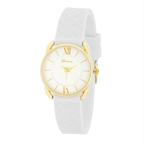 Mina Gold Classic Watch With White Rubber Strap